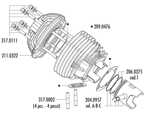 Vespatime - ELAC-162 - Cilindro POLINI EVOLUTION 2, 135cc per Vespa 125  Primvera/ET3 - D.58 CORSA 51mm - Polini motori