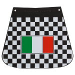 Paraspruzzi serigrafato a scacchi bianco/nero con bandiera Italiana per Vespa