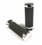 Grips SIP foam rubber ,black,cap: chrome Ø 24/24 mm ,Ll=130 mm for Vespa 50-125/PV/ET3/PK50-125/S/SS/XL/XL2/125 GT/GTR/TS/150 Super/Sprint/V/180 SS/Rally/PX80-200/PE/Lusso/'98/MY