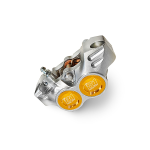 Pinza freno OTTOPUNTOUNO NEW ERA 8.1 - 4 pistoncini, radiale, interasse fori 84mm - avional CNC, argento e giallo