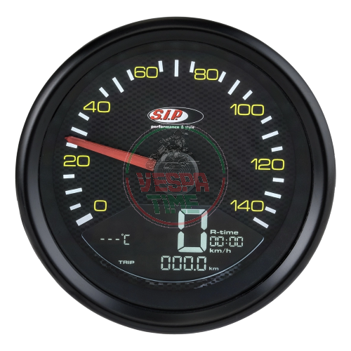 Cuentakilómetros y tacómetro digital SIP 2.0 para Vespa PX-PE primera serie, marco negro, esfera efecto CARBONO - 14000 RPM