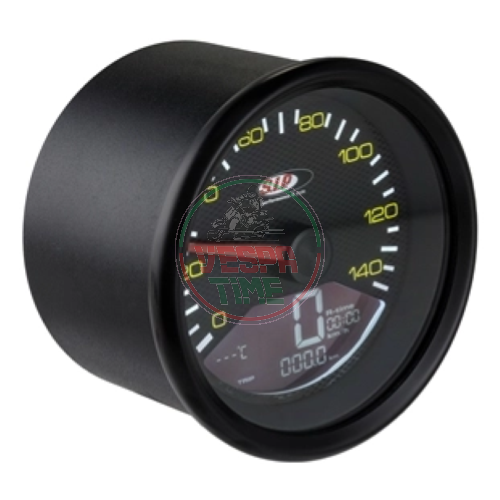 Cuentakilómetros y tacómetro digital SIP 2.0 para Vespa PX-PE primera serie, marco negro, esfera efecto CARBONO - 14000 RPM
