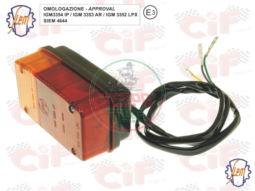 Rear light with wiring - original SIEM Approved, without side plastic for APE license plate light various models