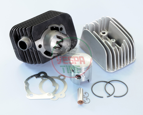 POLINI cast iron cylinder kit d.43, 63cc, pin 10 RACING MODEL WITH EXHAUST BOOSTER HOLES for Piaggio CIAO, BRAVO, SI, BOXER mopeds
