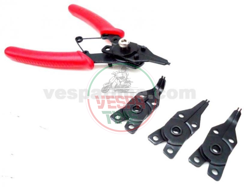 Circlip plier with four interchangeable heads