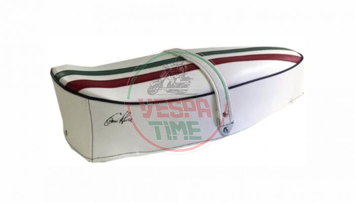 Sella BIANCA TRICOLORE Vespa Super, 125VNB6T/GT/GTR/TS, 150VBB2T/GL/Sprint/Sprint V., 180SS biposto 