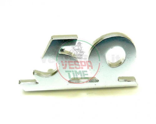 Targhetta Scritta anteriore "50" alluminio lucido - Vespa 50 V5A2T-V5A3T, Vespa 50 V5B1T fino al 38699, Vespa 50 V5B2T fino al 1868