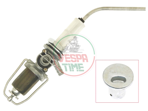 Rubinetto benzina vespa con bicchierino in alluminio - Vespa 125 VNB2T..6T, Super, 125GT, 150 VBA1T-VBB1T-2T, 150 GL-Sprint, 160GS, 180SS