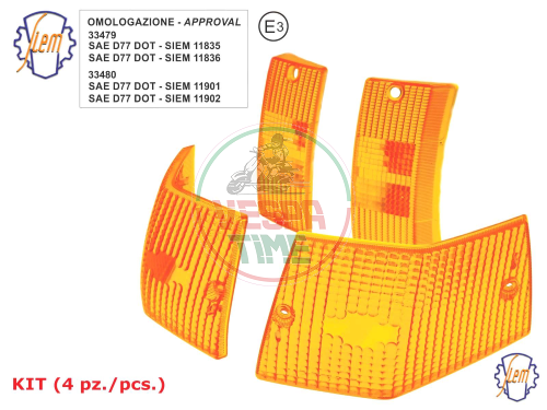 Front and rear SIEM lenses kit for Vespa PX-PE-T5 indicators - ORANGE