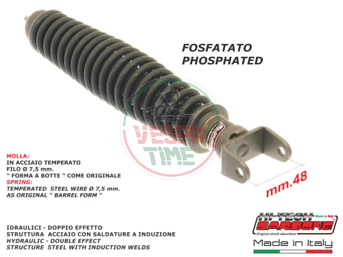 Rear shock absorber made in italy phosphated - Vespa VBB2T da 172370, VNB4T da114714, GL, SPRINT, GT, GTR, RALLY, 160GS, 180SS