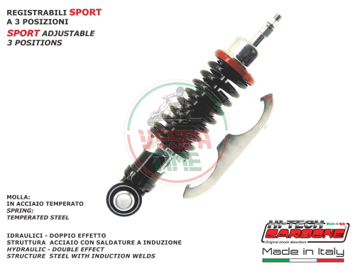Amortiguador delantero regulable negro CARBONO para Vespa 50 L-R-N-SPECIAL, 90, 125 PRIMAVERA-ET3, PK50-S-XL1