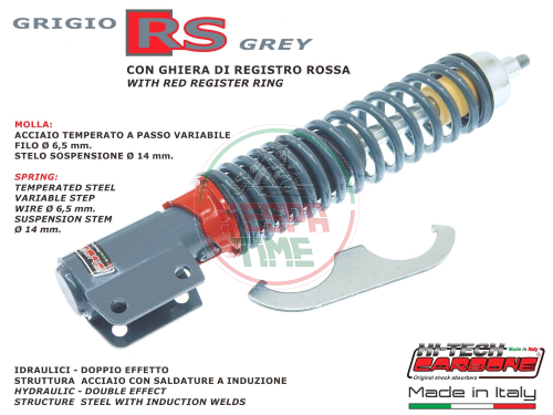 Front shock absorber CARBONE RS GREY-RED for Vespa PX-PE 125-150-200 - adjustable in three positions
