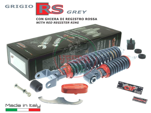 Kit ammortizzatori per Vespa 50/90/125 Primavera-ET3 - regolabili, CARBONE RS GREY-RED