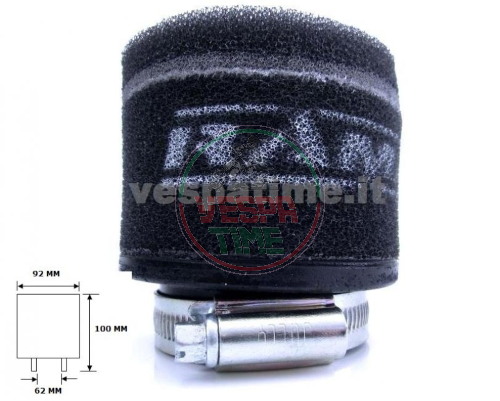 Luftfilter in Schaumstoff Ramair - Halsdurchmesser 62mm, Außendurchmesser 92mm, Gesamthöhe 100mm