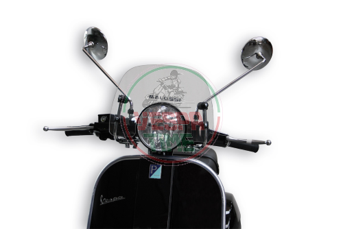 SPORT SCHIRM windschutzscheibe MALOSSI - KLARE - Br.335xH.227 D.3 mm Vespa PX mit Anbringungsvorrichtung