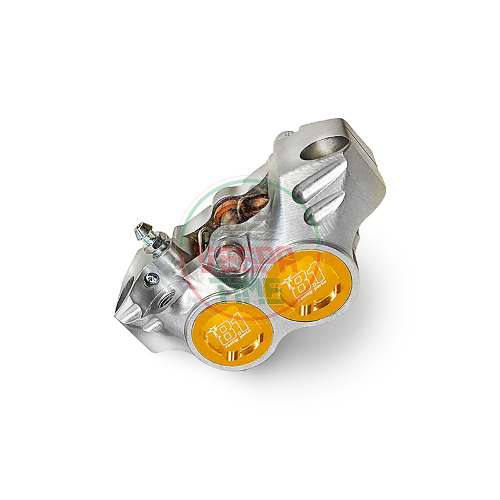 Pinza de freno OTTOPUNTOUNO NEW ERA 8.1 - 4 pistones, radial, distancia entre agujeros 84mm - Avional CNC, plata y amarillo