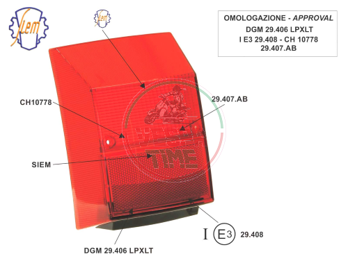 Cuerpo de luz roja SIEM homologado para luz trasera Vespa PK 125