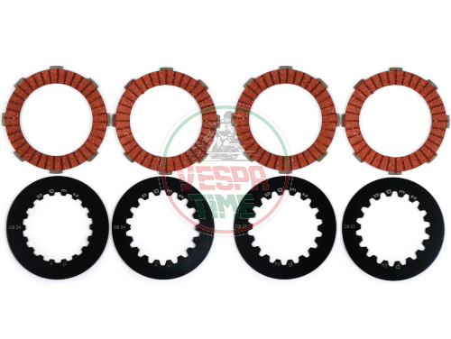 Clutch friction plate set incl. steel plates -BGM PRO TOURING Steel- Superstrong Racing Red- Vespa Cosa2- suitable for standard clutch basket of Vespa Cosa2/FL (1992-), PX (1995-), Superstrong, Scooter & Service, MMW, Ultrastrong - 4 plates