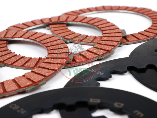 Clutch friction plate set incl. steel plates -BGM PRO TOURING Steel- Superstrong Racing Red- Vespa Cosa2- suitable for standard clutch basket of Vespa Cosa2/FL (1992-), PX (1995-), Superstrong, Scooter & Service, MMW, Ultrastrong - 4 plates