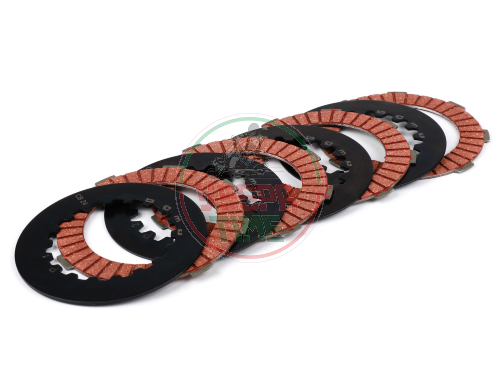 Clutch friction plate set incl. steel plates -BGM PRO TOURING Steel- Superstrong Racing Red- Vespa Cosa2- suitable for standard clutch basket of Vespa Cosa2/FL (1992-), PX (1995-), Superstrong, Scooter & Service, MMW, Ultrastrong - 4 plates