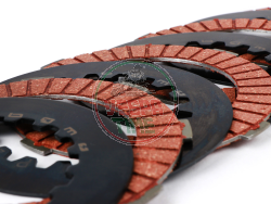 Clutch friction plate set incl. steel plates -BGM PRO TOURING Steel- Superstrong Racing Red- Vespa Cosa2- suitable for standard clutch basket of Vespa Cosa2/FL (1992-), PX (1995-), Superstrong, Scooter & Service, MMW, Ultrastrong - 4 plates