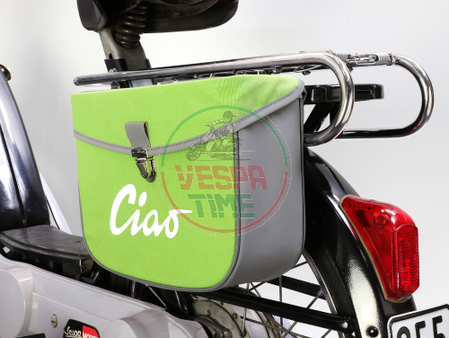 Piaggio Ciao Moped Side Rack Bag Green Grey Waterproof