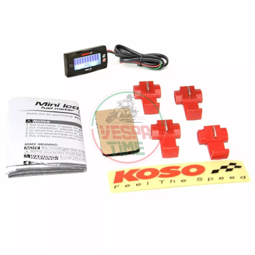 KOSO Mini Style 3 Benzinstandsanzeige, weiß hinterleuchtet, 12 V DC