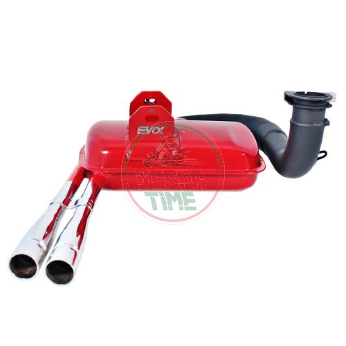 EVOK 2.0 racing muffler for Vespa 200 PX PE MY '11 '98 COSA, red with chromed double tailpipe