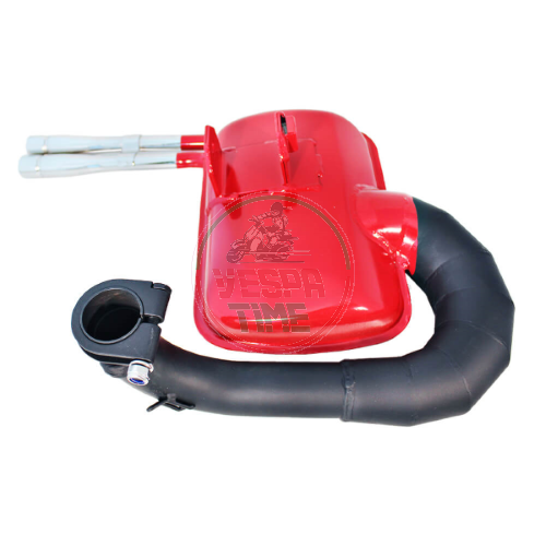 EVOK 2.0 racing muffler for Vespa 200 PX PE MY '11 '98 COSA, red with chromed double tailpipe