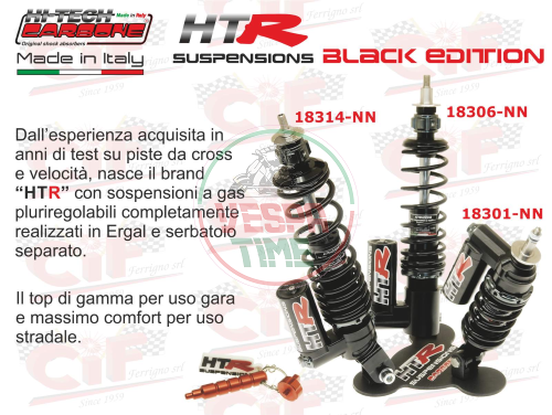 Amortiguador delantero regulable gas-hidráulico HITECH CARBONE HTR, negro, para Vespa PX, PE, T5, LML