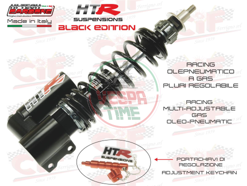 Amortiguador delantero regulable gas-hidráulico HITECH CARBONE HTR, negro, para Vespa PX, PE, T5, LML