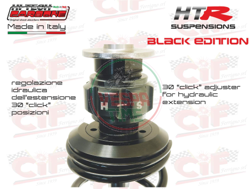 Amortiguador delantero regulable gas-hidráulico HITECH CARBONE HTR, negro, para Vespa PX, PE, T5, LML