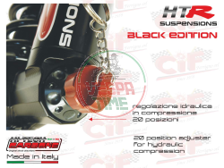 Amortiguador delantero regulable gas-hidráulico HITECH CARBONE HTR, negro, para Vespa PX, PE, T5, LML