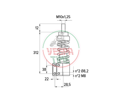 Amortiguador delantero POLINI regulable para Vespa PX/PE/ARCOBALENO/MY/98/'11 125-150-200